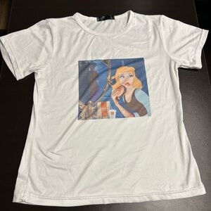 Cinderella Eating McDonald’s T Shirt Women’s Graphic Tee White Size Small